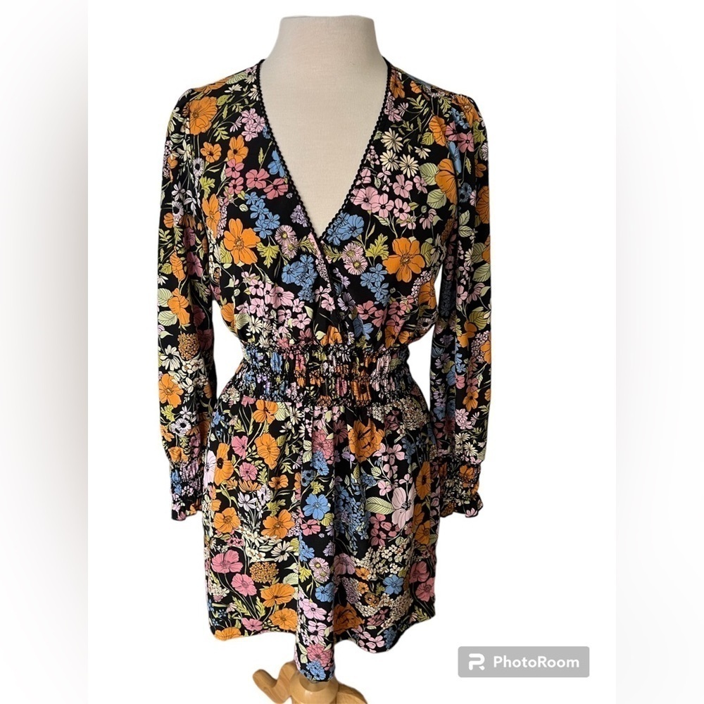 WAYF Floral Long Sleeve Mini Dress - Medium